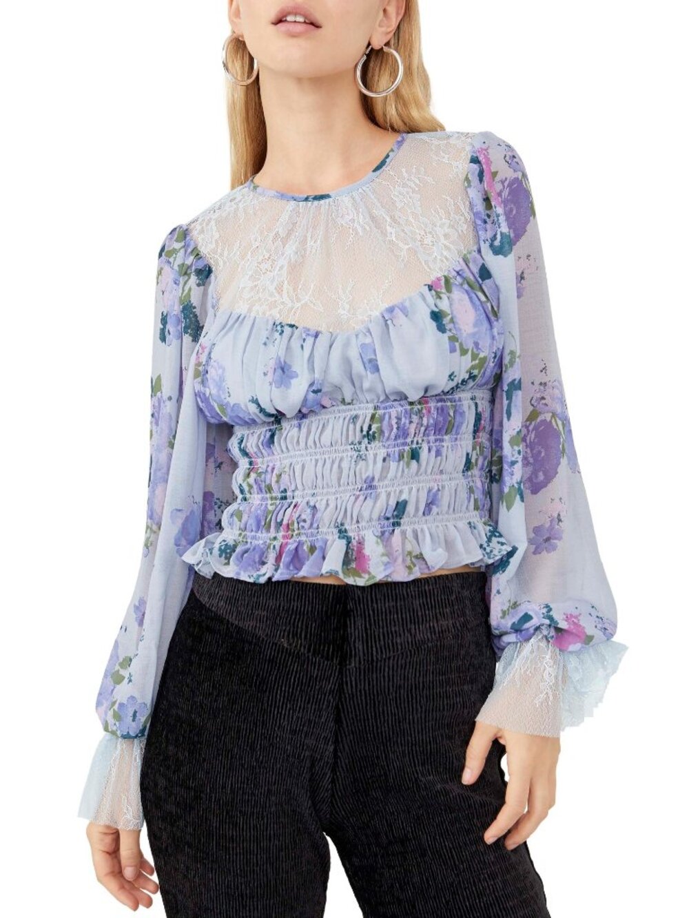 Free People Daphne Floral-print Smocked Top, Medium NWT